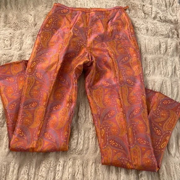 Vintage ( 1990s) Kay Unger elegant paisley pink/orange pants-#pleated - Picture 2 of 6